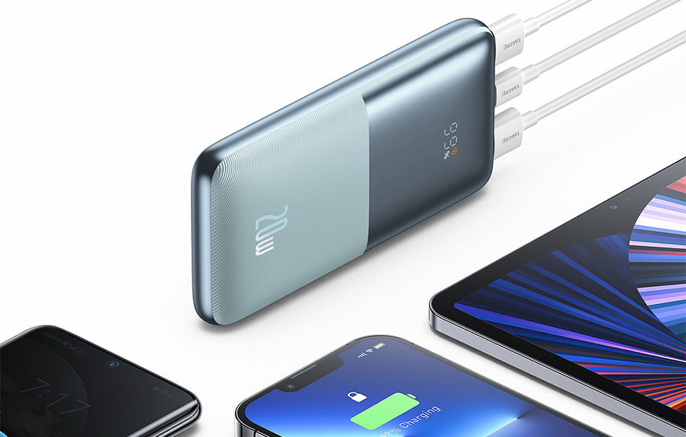 Baseus Bipow Pro Digital Display Fast Charge Bank 10000mAh/20W - 2xUSB, USB-C - Bleu