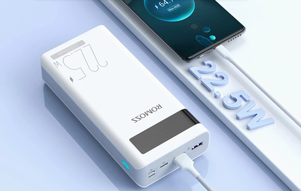 Romoss Sense 8PF Power Bank 30000mAh - 22.5W, PD, QC, FCP - Blanc