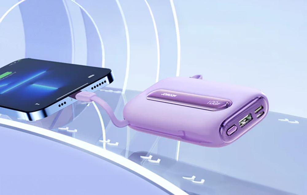 Joyroom JR-L012 Plus 20000mAh Power Bank avec câbles USB-C et Lightning - 22.5W - Violet