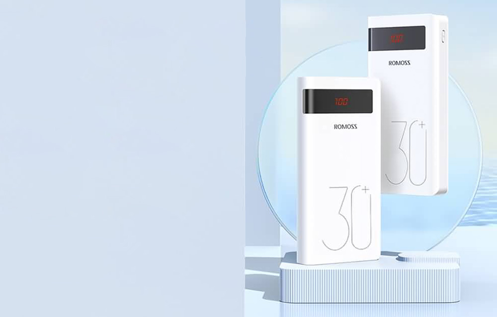 Romoss Sense 8P+ Power Bank 30000mAh avec écran LED - 2xUSB-A, USB-C - Blanc