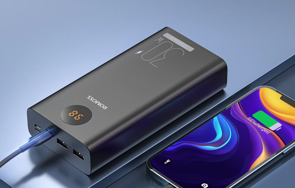 Romoss PEA30 Power Bank 30000mAh - USB-C, ports USB - Noir