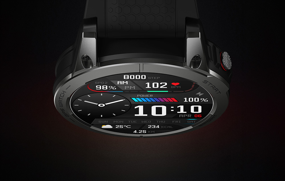 Zeblaze Stratos 3 Smartwatch avec GPS, écran AMOLED Ultra HD - Noir
