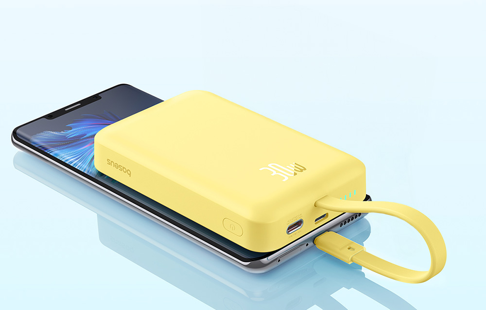 Baseus Magnetic Mini Wireless Power Bank 10000mAh/30W - Câble USB-C, compatible MagSafe - Jaune